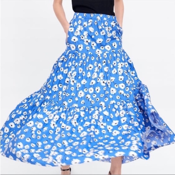 Zara Dresses & Skirts - Zara 100% cotton Floral Blue Maxi Skirt sz XS/S nwot, 004